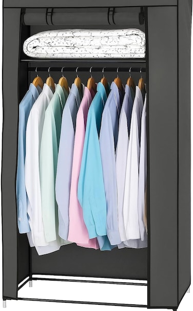 Fitto Closet Wardrobe, Portable, Metal Shelves, Dustproof Cover, 41.73x17.72x65.35 in, Black