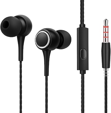 Fitto K28 Black Wired in-Earphone Stereophonic Sound With Mic, Built-in Microphone, Bass, 3.5mm Jack, Suitable For All Mobile Phones, Android &amp; Mac Mobiles, Ear Phone, Music