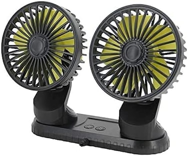 FITTO Dual Head Car Fan 5V USB Electric Cooling Fan, 3-Speed 360&deg; Rotating Air Circulator, Dashboard Mounted, Energy-Efficient with Aromatherapy Tablets for Car, Home, Office