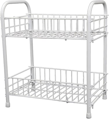 FITTO 2-Tier Fruit and Vegetable Rack, Metal Wire Kitchen Storage, Modern Decorative Storage Basket, Compact Organizer for Fruits &amp; Veggies, Durable and Easy to Clean, White