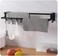 FITTO Towel Holder with 4 Hooks – Black Metal Wall Mount, Kitchen Organizer with Double Hanger for Hand Towels, Self-Adhesive, No Drill, Space-Saving Design for Bathroom and Kitchen