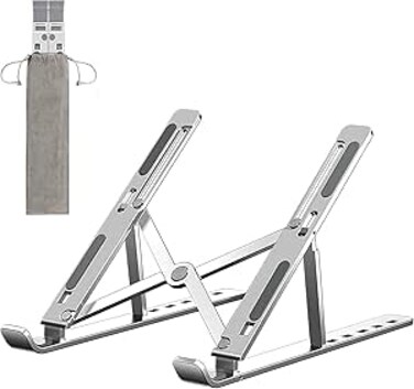 FITTO Adjustable Aluminum Laptop Stand for Desk &ndash; Foldable Portable Riser with ABS+Silicone, Ventilated Cooling, Ergonomic Holder for 10-15.6" Laptops &amp; Tablets, Sturdy &amp; Lightweight