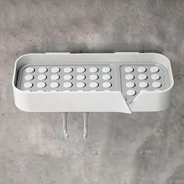 FITTO Luxury Wall Mounted Soap Box with Drain Compartment &amp; 2 Hooks &ndash; Modern Self-Adhesive Design for Bathroom &amp; Kitchen &ndash; Space-Saving 2024 Rockstar Model for Clutter-Free Organization