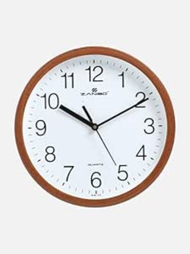 FITTO Wooden Finish Frame Wall Clock - Modern Silent Quartz Clock with Easy-to-Read Numbers   Classic Decorative Timepiece for Home, Office, Living Room, or Kitchen   Durable and Elegant Design