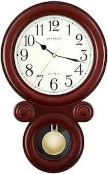 FITTO Elegant Wall Clock with Pendulum &ndash; Stylish Wooden Finish Frame, Silent Quartz Movement, Large Numbers, Ideal for Home, Office, and Living Room D&eacute;cor