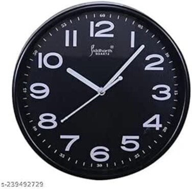 FITTO Sleek Black 25cm Round Wall Clock for Living Room, Bedroom, Kitchen, and Office   Stylish and Minimalist Design   Silent Quartz Movement with Easy-to-Read Numbers