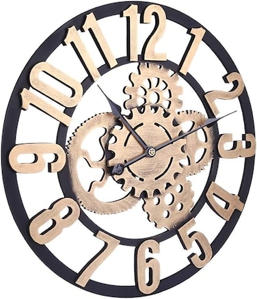 FITTO Elegant Mechanical Design Wall Clock   Classic Retro Style with Exposed Gears   Premium Quality   Ideal for Living Room, Office, or Bedroom   Decorative Timepiece with Vintage Appeal