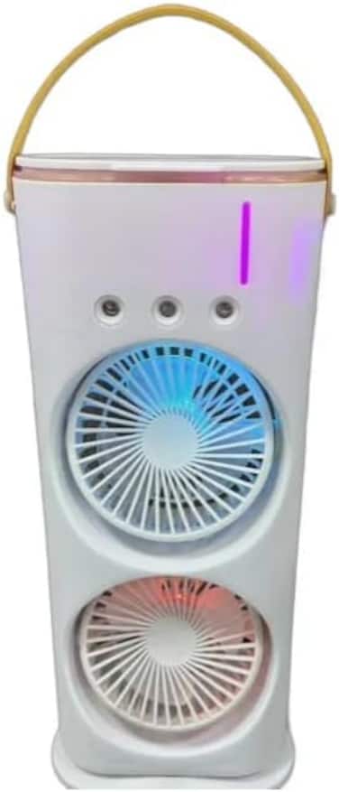 Fitto Portable Air Cooler with Humidifying Fan - Mini AC Unit, 3 Speeds, 7 LED Lights, USB Powered, Compact & Quiet for Office, Bedroom, Dorm, Outdoor Use - Evaporative Air Cooler for Personal Cooling