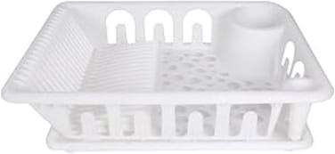 Fitto White Dish Drainer - Stainless Steel, Adjustable Rack for Large &amp; Small Dishes, Space-Saving Kitchen Organizer with Draining Tray, Easy to Clean, Ideal for Modern Kitchens