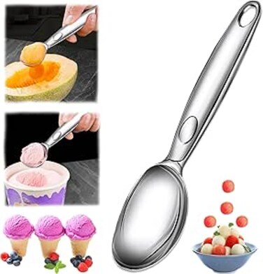 Fitto Oval Ice Cream Scoop - Premium Stainless Steel, Ergonomic Handle, Non-Stick Design, Perfect for Scooping Hard Ice Cream, Melon, Sorbet, Cookie Dough, Dishwasher Safe