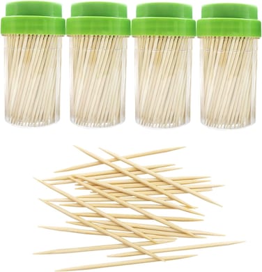 Fitto Bamboo Toothpicks - Pack of 4, Eco-Friendly, Natural Wood Toothpicks for Parties, Catering, & Everyday Use