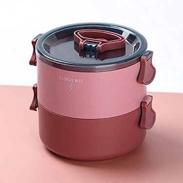 Fitto Red Double Layer Lunch Box   Stackable, BPA-Free, Leak-Proof Bento Box   Ideal for Kids &amp; Adults   Microwave &amp; Dishwasher Safe   Durable &amp; Stylish