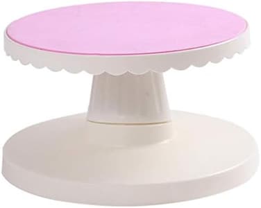 Fitto Pink and White Rotating Cake Stand - 360° Rotating Cake Turntable for Decorating, Frosting, and Display - Non-Slip, Easy-Clean Surface - Ideal for Cakes, Cupcakes, Desserts, Baking Enthusiasts
