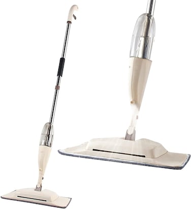 FITTO Water Spraying Sweeper Floor Cleaner - 360&deg; Rotating Carbon Fiber Dust Mop, 300ml Refillable Tank, Waxing Mop with Washable Pad for Efficient Home Cleaning
