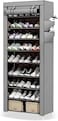 FITTO 10-Tier Foldable Shoe Rack Storage Cabinet - Holds 27 Pairs, Portable Shoe Organizer with Cover, Space-Saving Shoe Storage Box for Bedroom &amp; Closet (155cm X 60cm X 30cm)