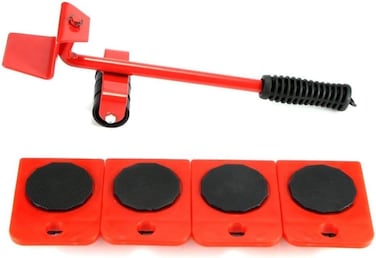 FITTO Furniture Gear Shift Lever Elevator - 5-Piece Heavy-Duty Red Moving Tool Set, Labor-Saving Slider for Easy Furniture and Appliance Transport