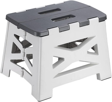 FITTO Folding Step Stool for Children &amp; Adults - Lightweight, Multifunctional Plastic Design in Grey, Durable and Portable for Home, Kitchen, and Outdoor Use

