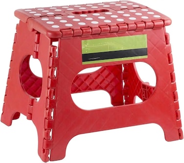 FITTO Folding Step Stool for Children & Adults - Lightweight, Multifunctional Plastic Design in Red, Portable and Durable for Kitchen, Bathroom, and Outdoor Use

