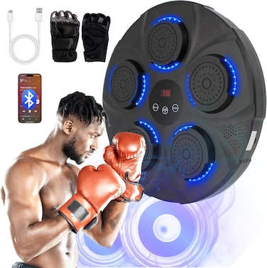 Fitto Music Boxing Machine Wall Mounted &ndash; Interactive Rhythm Game with LED Light Display, Home Fitness Boxing Training Machine for Adults &amp; Kids, Bluetooth Music Synchronization, Punch Training