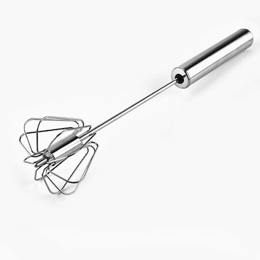 FITTO Stainless Steel Egg Whisk - 12-inch Hand Push Rotary Whisk Blender, Versatile Milk Frother, Efficient Hand Mixer Stirrer for Blending, Whisking, Beating, and Stirring
