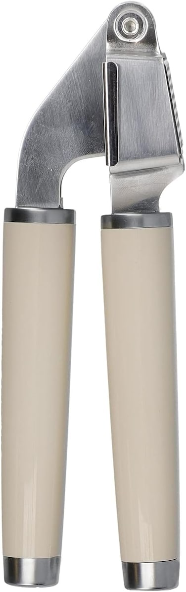 FITTO Stainless Steel Garlic Press – Ergonomic Kitchen Essential for Crushing Garlic and Shallots, Removable Basket for Easy Cleaning, and Durable Construction
