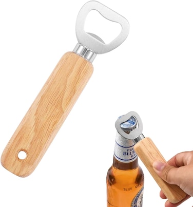 FITTO Wooden Bottle Opener - Portable Beer Bottle Opener for Drinks, Wooden Handle, Ideal for Home, Pub, Outdoor Use, Great Gift for Men
