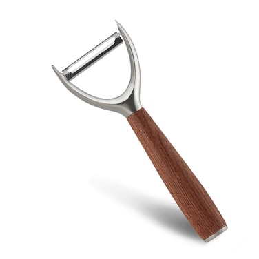 FITTO Solid Wood Y-Shape Rotating Vegetable and Fruit Peeler with Comfortable Grip, Stainless Steel Blade for Potatoes, Apples, Carrots, and Cucumbers