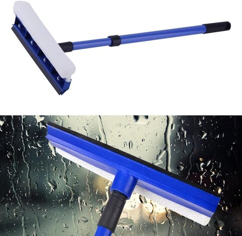 FITTO Retractable Window Wiper Cleaner with Soft Rubber Head, High Window Glass Scraper Brush, Extendable Blue Car Wiper for Easy Cleaning of Tall Windows &amp; Mirrors