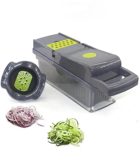 Fitto Vegetable Chopper - Multi-Functional Manual Food Chopper with 5 Blades, 12-in-1 Mandoline Slicer and Dicer Set, BPA-Free, Ideal for Onions, Garlic, Fruits &amp; More - Kitchen Essential