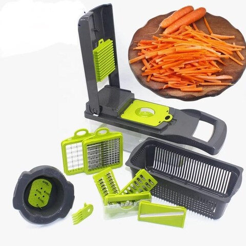 Fitto Vegetable Chopper - Multi-Functional Manual Food Chopper with 5 Blades, 12-in-1 Mandoline Slicer and Dicer Set, BPA-Free, Ideal for Onions, Garlic, Fruits &amp; More - Kitchen Essential