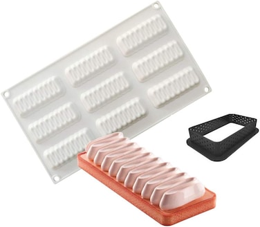 FITTO 3D Silicone Cake Mold &ndash; 8-Hole Wave Shape Baking Molds, 100% Food-Grade Non-Stick Silicone for Cakes, Mousse, Chocolates &ndash; Heat-Resistant, Foldable, Easy to Clean, FDA Approved