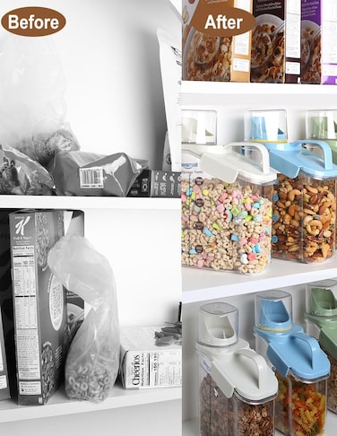 FITTO 2L Airtight Cereal Container Storage with Measuring Cup and Pouring Spout for Flour and Dry Food