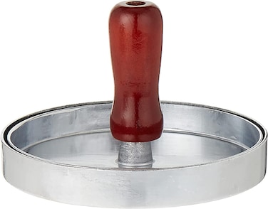 FITTO Double Hamburger Press, Round Shape - Silver Brown, Essential Kitchen &amp; Grilling Gadget, Ribbed Surface for Searing Effect, Aluminum Burger Press with Detachable Handle for BBQ &amp; Picnics