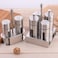 FITTO Stainless Steel Salt and Pepper Shaker Set with Stand, Odor-Free Spice Containers, Leak-Proof Airtight Seal, Transparent Glass Seasoning Jars, Ideal for Kitchen Condiments and Seasoning
