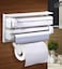 FITTO 3 in 1 Aluminium Triple Dispenser with Spice Rack for Kitchen Roll Tissue - White