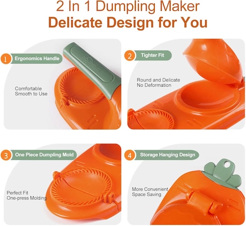 Fitto 2-in-1 Dumpling Maker - Easy DIY Dumpling &amp; Ravioli Maker with Press Mould and Stuffing Spoon, Quick &amp; Simple Dumpling Press Tool for Homemade Dumplings, Empanadas, Ravioli, Pastries &amp; More