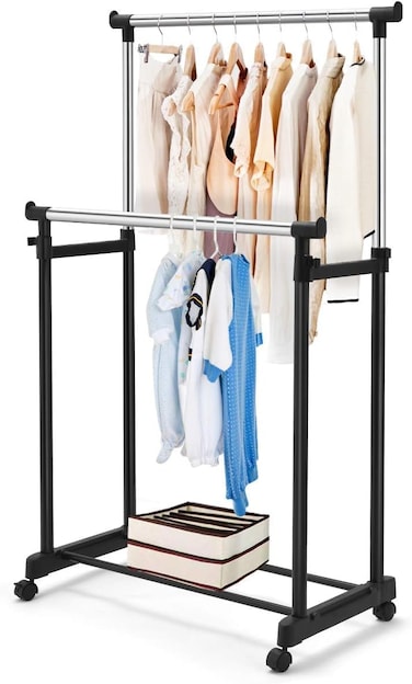Fitto Clothes Drying Foldable Stand - Adjustable &amp; Space-Saving, Black, Portable Laundry Rack for Indoor &amp; Outdoor Use