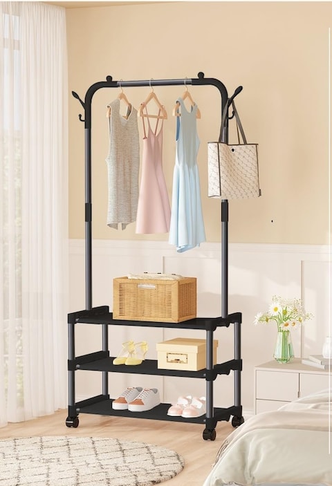Fitto Standing Metal Coat Stand - Stylish Black Free-Standing Organizer for Coats, Jackets, Hats, and Umbrellas - Heavy Duty Durable Design for Home, Office, and Entryway Use