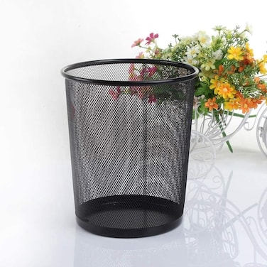 Fitto Black Metal Waste Bin - Durable &amp; Stylish Trash Can for Home, Office &amp; Bathroom   Rust-Resistant, Easy-Clean Design   Compact Round Metal Garbage Bin for Indoor Spaces