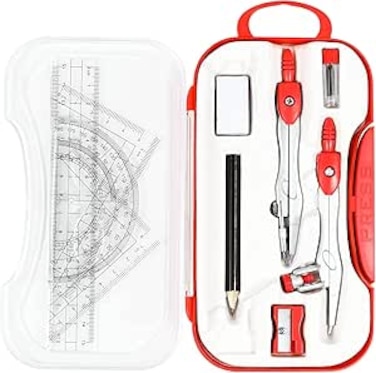 FITTO Mathematical Drawing Instruments Box &ndash; Complete Geometry Set with Compass, Protractor, Ruler, Set Squares, Eraser &ndash; Precision Tools for School, Office, and Engineering Use