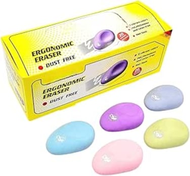 FITTO Ergonomic Dust-Free Eraser Set &ndash; 20 Pcs, Vibrant Colors, PVC, Phthalates &amp; Latex-Free, Non-Toxic, Soft Grip for Precision Erasing &ndash; Perfect for School, Art, Office &amp; Crafts