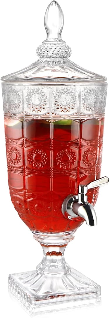 Fitto 5 Liters Glass Beverage Dispenser with Stainless Steel Spigot - Large Capacity Drink Dispenser for Parties, Events, and Outdoor Use - Elegant Glass Jar with Leakproof Design