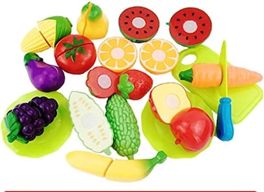Fitto 16Pcs/Set Vegetables &amp; Fruits Baby Kitchen Toy Set - Pretend Play, Educational Kitchen Toys, Realistic Fruits &amp; Veggies, Safe &amp; Non-Toxic, Early Learning Toy for Toddlers &amp; Kids