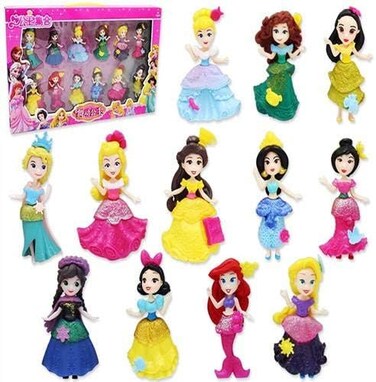Fitto 12-Piece Princess Doll Set &ndash; Soft Glue Dolls for Girls, Perfect for Pretend Play, Dance &amp; Dress-Up, Princess-Themed Toy Set, Ideal Gift for Kids Ages 3+.