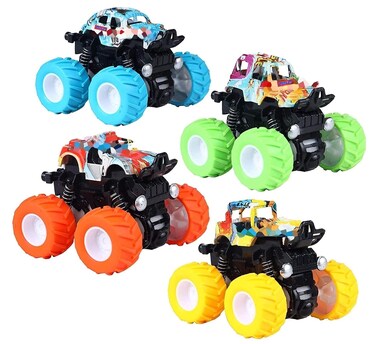 Fitto 4pc Big Wheel Monster Car Toys for Kids, 1:36 Scale, 4x4 Off-Road Remote Control Vehicles, Durable Plastic, Perfect for Boys &amp; Girls, Gift for Toddlers &amp; Children