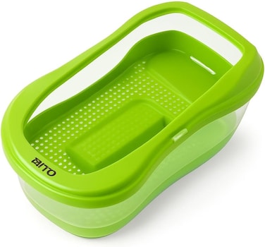 FITTO Turtle Tank - Green, 45.5 x 25.5 x 17.6 cm, Compact Turtle Breeding Box with Sundeck, Modern Habitat for Brazilian Turtles, Water and Soil Setup, Perfect for Small Spaces and Desktop Use