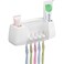 FITTO Toothbrush Holder, 5 Slots 2 Cups, Space-Saving Wall-Mounted Toothpaste Holder with Dust Protection Cover, Drain Holes, Suction Hook, Multifunctional Bathroom Organizer