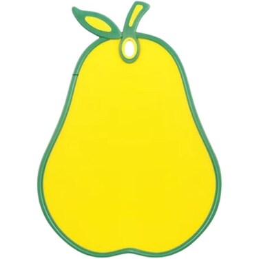 FITTO Fruit-Shaped Cutting Board, Double-Sided Chopping Board with Anti-Slip Design, Hanging Storage, Raised Edges, Durable Food-Safe Material, Yellow (Pear)
