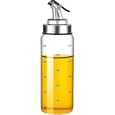 FITTO Olive Oil Dispenser Bottle – 10 Oz Glass Decanter with Dripless Spout & Degree Scale, Liquid Condiment Container for Kitchen