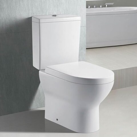 Fitto Complete Closed Couple WC Toilet Pan with Flushing Mechanism &amp; Soft Closing Seat Cover - Modern Bathroom Fixture, Easy Install, Water-Saving Design